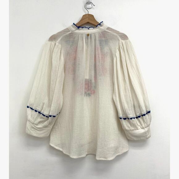 Antik Batik Floral Hand-Embroidered Ruffle Collar Clotilda Crepe Blouse - Small - Picture 4 of 14